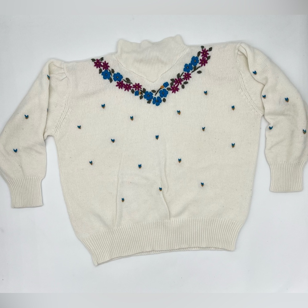 VTG 1980’s Curiosity’s Cat Mock Turtleneck Embroidered Sweater